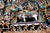 The great Chola temples of Tamil Nadu - the Sri Meenakshi-Sundareshwarar Temple of Madurai. The immense gopura gates of the outer walls. 